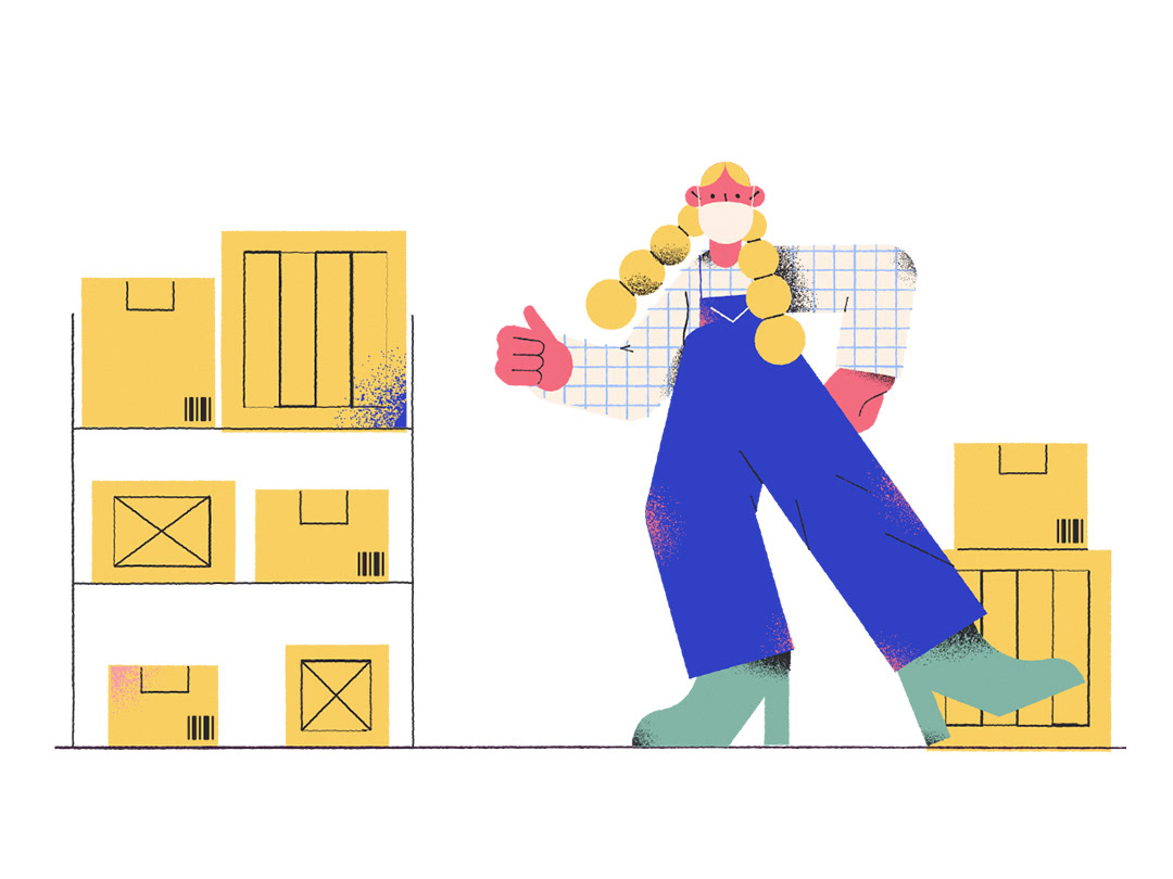 worker in warehouse giving thumbs up