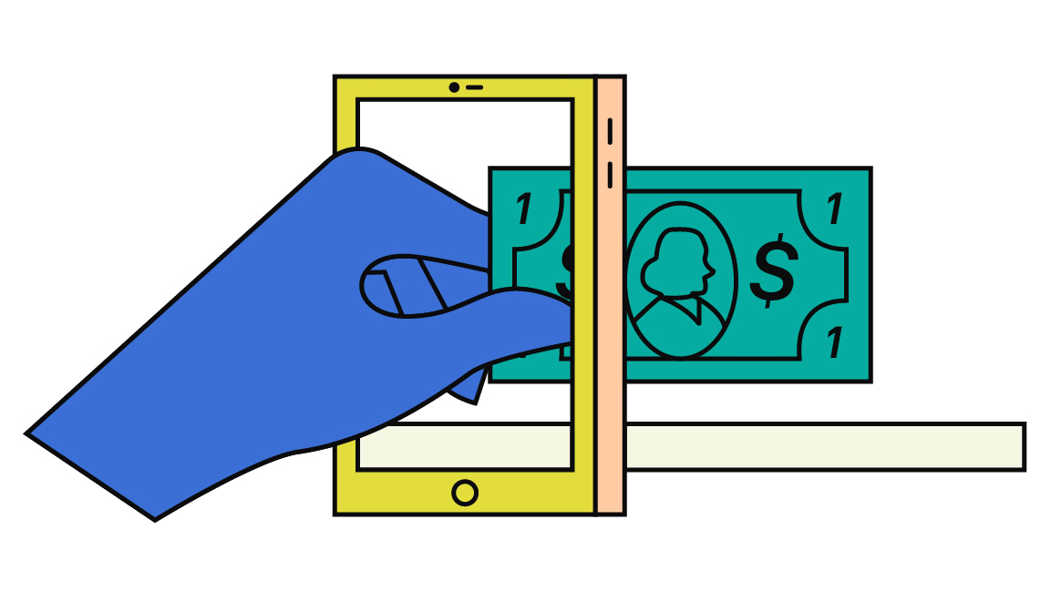 abstract hand putting money into digital device