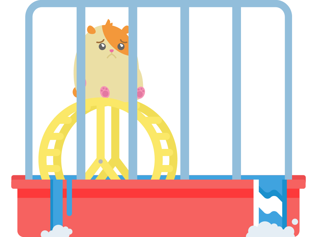 sad hamster in a cage